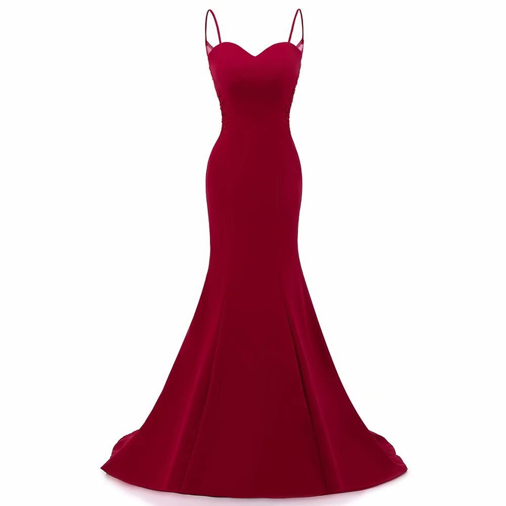 Gorgeous Burgundy Spaghetti-Straps Mermaid Evening Dress Sequins With Slit