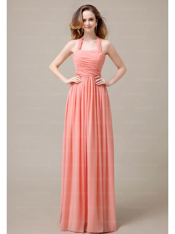 Elegant Long Halter Coral Bridesmaid Dresses Bridesmaid Dresses