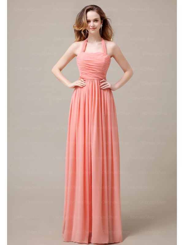 Elegant Long Halter Coral Bridesmaid Dresses Bridesmaid Dresses