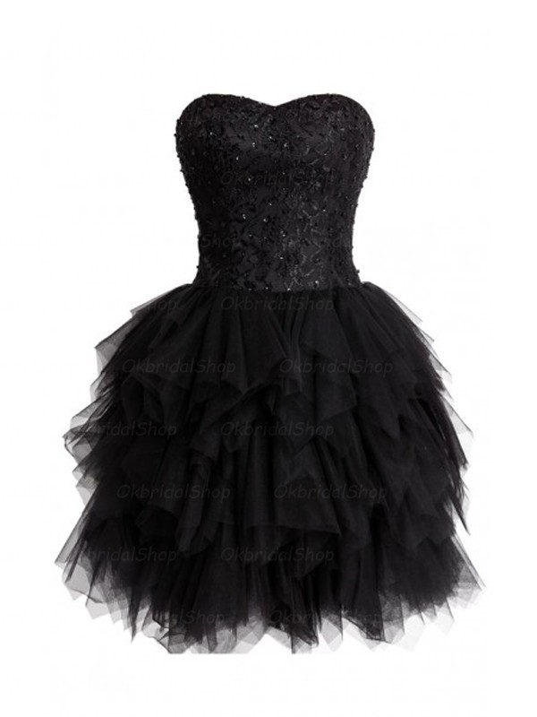 Sexy Short Tulle Sweetheart Prom Dresses, Short Black Prom Dresses ...