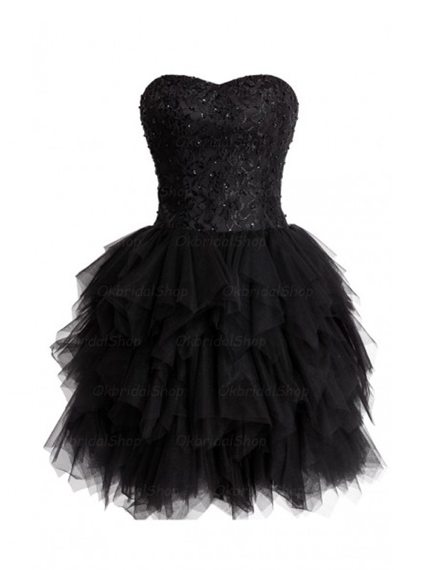 Black Short Sweetheart Tulle Homecoming Dress, Black Short Prom Dress Party Dress