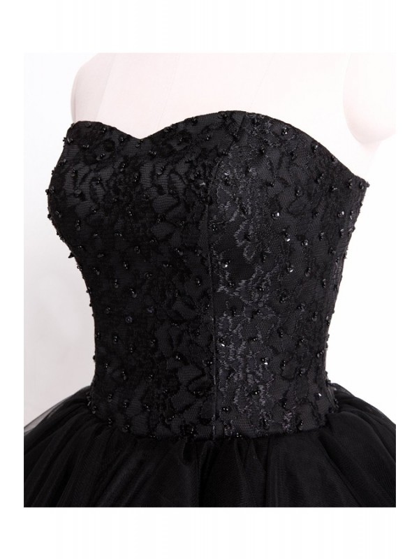 Sexy Black Short Prom Dress Sweetheart A-line Tulle Birthday Dress Sleeveless Cocktail Dress DP05393 main image 1