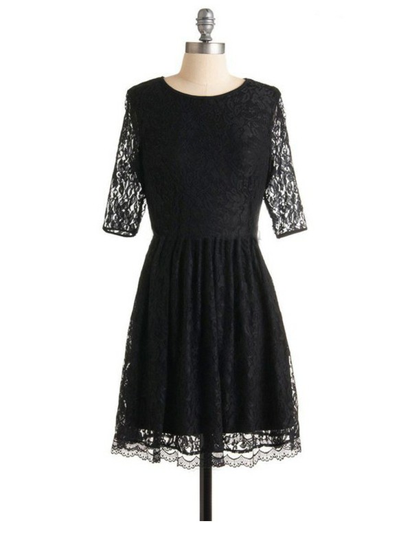 Elegant High Quality Short Length Black Prom Dresses, Half Sleeve Lace