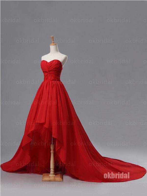 Prom Dress,red Prom Dresses,high Low Beaded Prom Dresses,custom Made