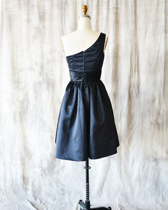 Simple One Shoulder Navy Blue Satin Birthday Prom Dress Party Dress cc3014 main image 0