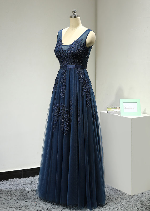 V-Neck Short Sexy Evening Dress Banquet Navy Dress main image 0