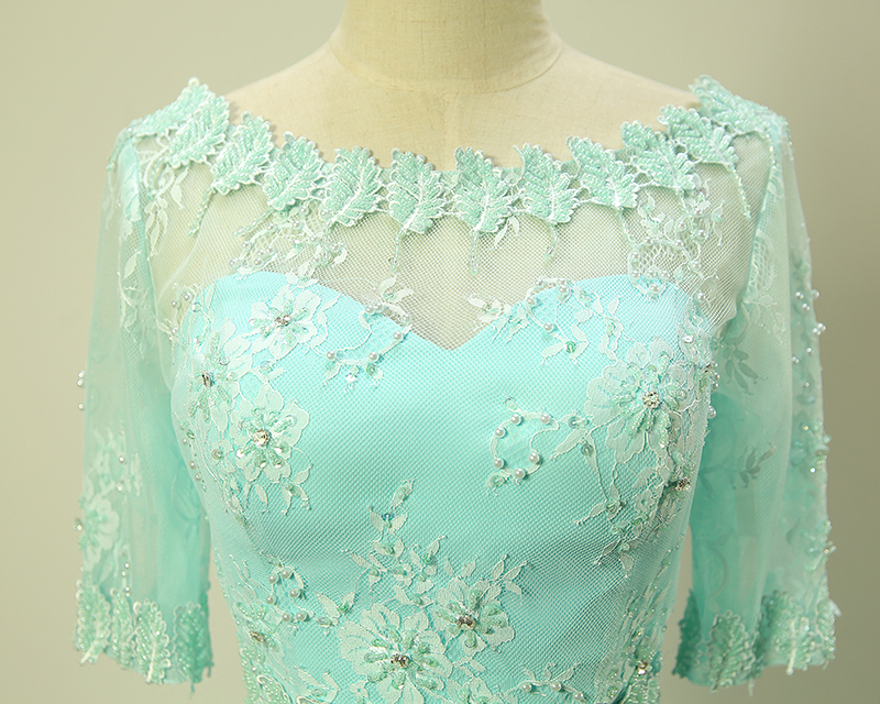 Pearls Sheath Straps Floor-Length Mint Green Prom Dresses