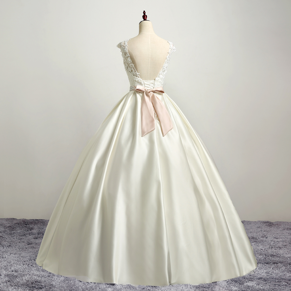 Vintage Ivory Lace Chiffon Ball Gown，Long A Line Wedding Dress Prom Dress Y8029 main image 0