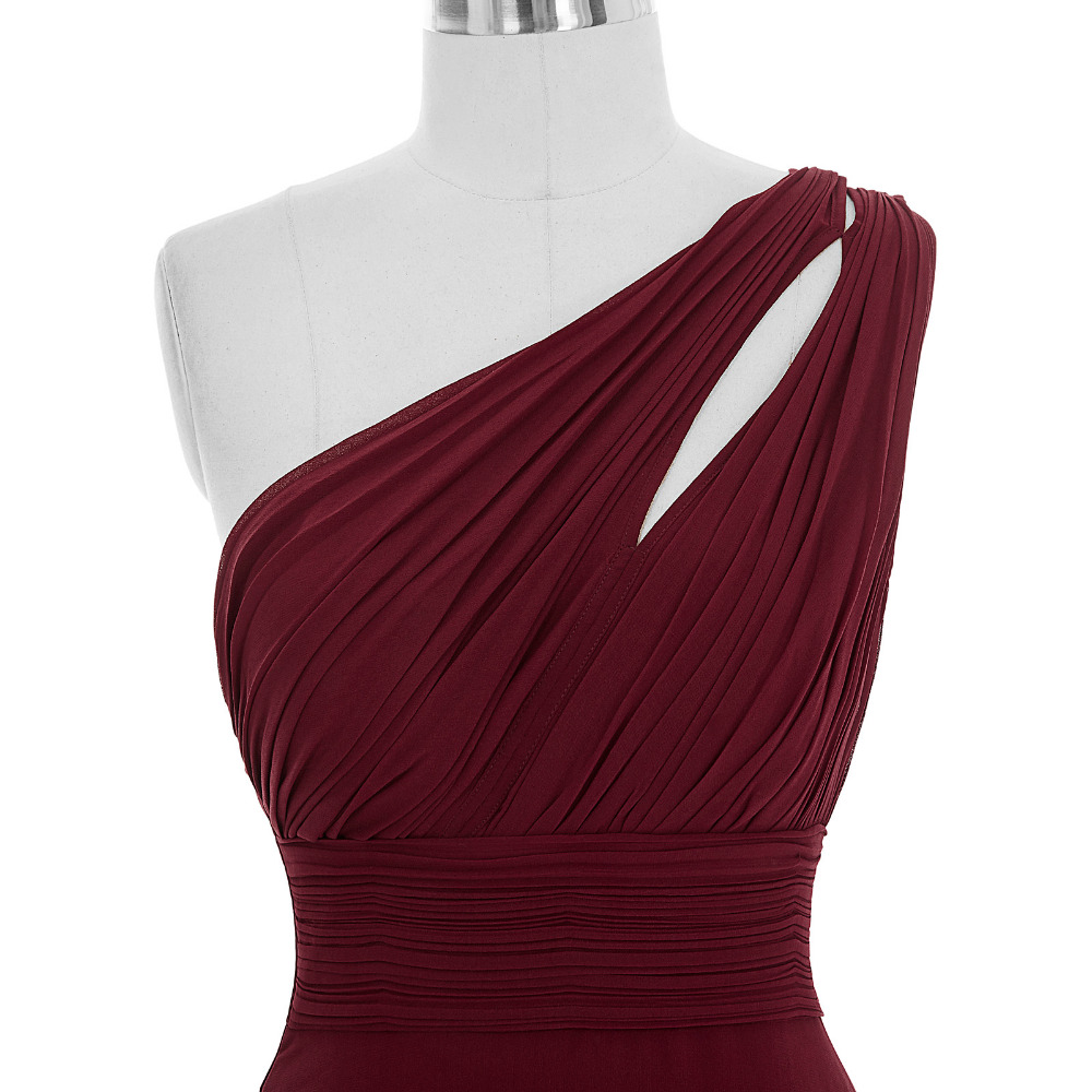 One-Shoulder Beaded Chiffon Long Sleeve Gown Burgundy main image 1