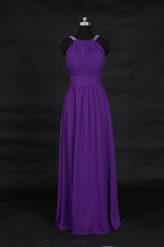 Long Elegant Purple Prom Dresses Chiffon Evening Gowns With Scoop ...