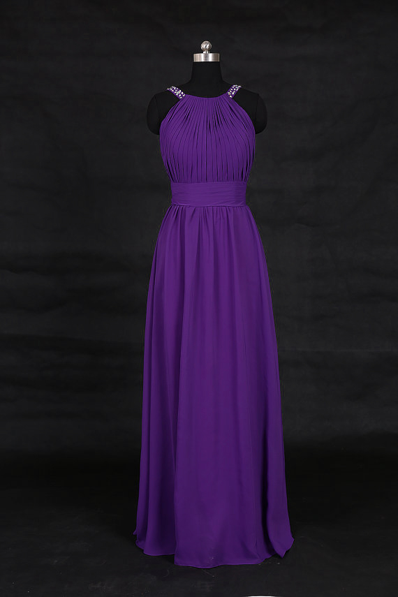 Long Elegant Purple Prom Dresses Chiffon Evening Gowns With Scoop Neckline on Luulla
